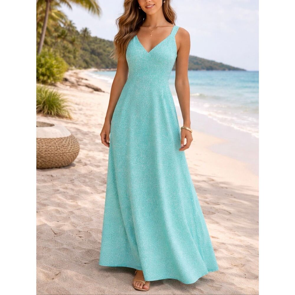 J McLaughlin Karla Maxi Dress L Blue Green Animal Print Catalina NWT